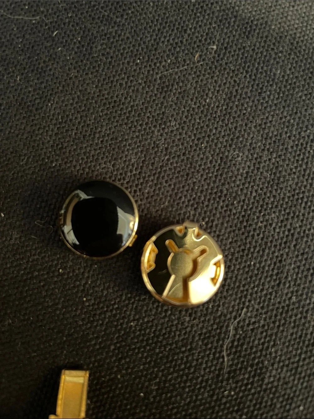 Gold-Tone Cufflinks & Button Set with Black Inset  - Men's Dress Accessory